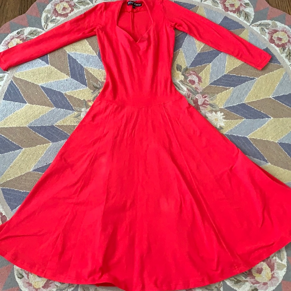 β€οΈ VINTAGE BETSEY JOHNSON RETRO DROP WAIST RED MAXI MIDI 90s y2k GRUNGE XS - Picture 1 of 11